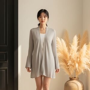 Light Gray Open Front Cardigan